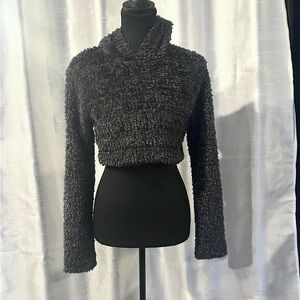 Agnes b. Metallic Charcoal Grey Cropped hoodie